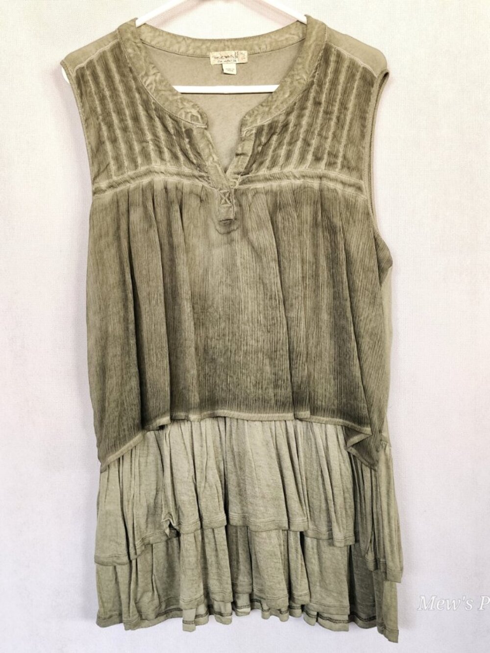 NWOT - One World Bohemian-Style Stonewashed Finish in Olive Green, XL